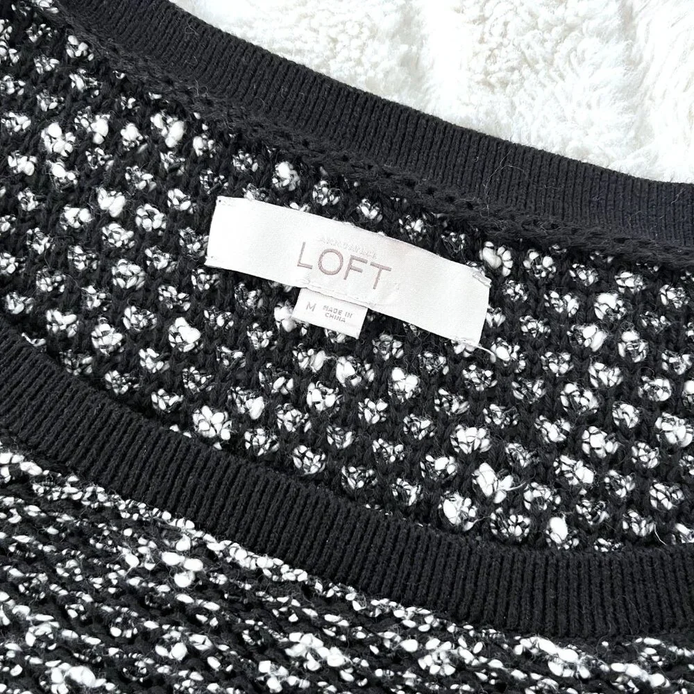 LOFT Textured Knit Sweater (Black/White) M
